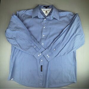 TOMMY HILFIGER Vintage Blue & White Striped Button Down Long Sleeve Dress Shirt